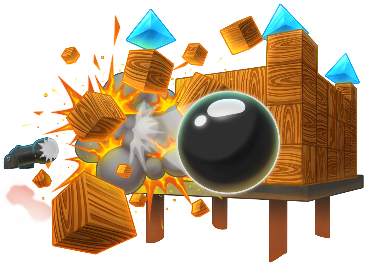 Cannonballs 3D cannonball blasting apart a wooden structure